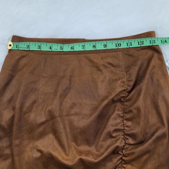 Free People NWT Rumi Ruched‎ Mini Skirt Camel Brown Faux Suede Small - Picture 5 of 9